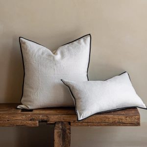 Minimalist Black-Trimmed Linen Pillow Collection