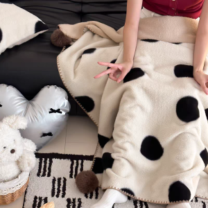 Black & White Polka Dot Blanket (Removable Pom-Poms)