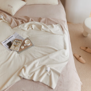 Creamy White Waffle Plush Blanket