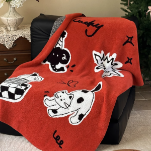 Red Cat Doodle Blanket