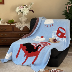 Blue Cat & Red Stool Doodle Blanket