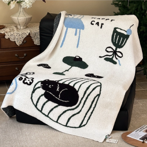 Cat & Wine Glass Sofa Blanket