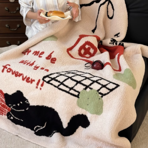 Red House Cat Doodle Blanket